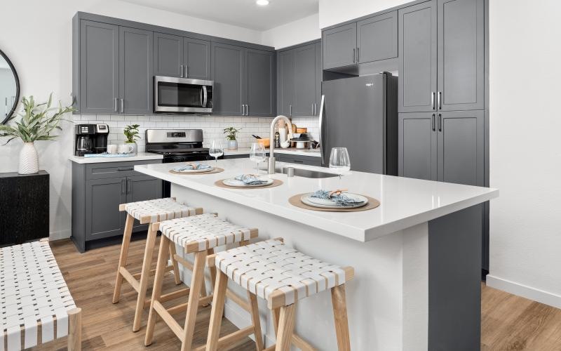 a kitchen with a large island